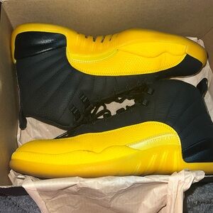 Jordan retro 12 black/university gold. Damn near still new. I barely wore them